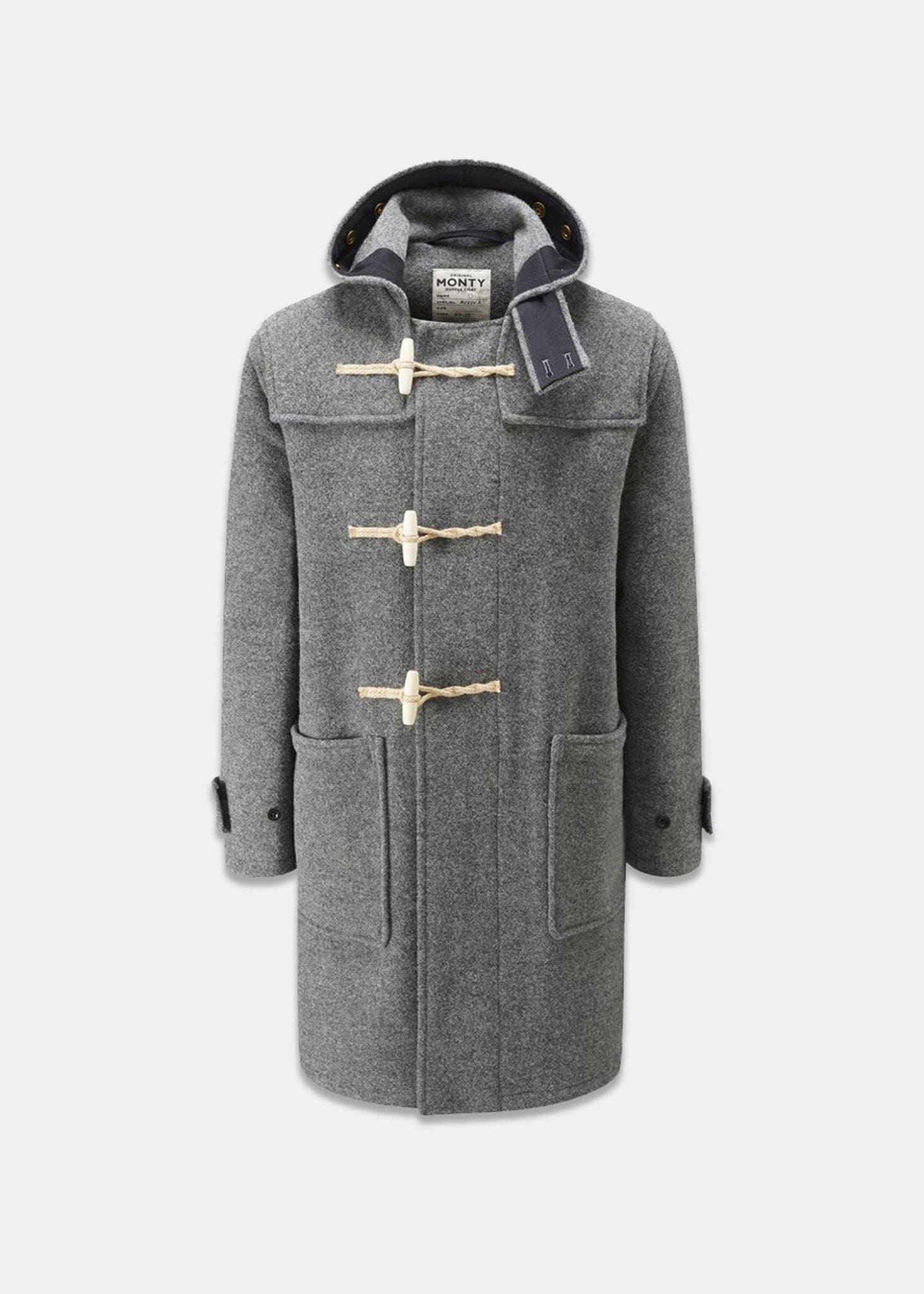 Grey shop duffle coats