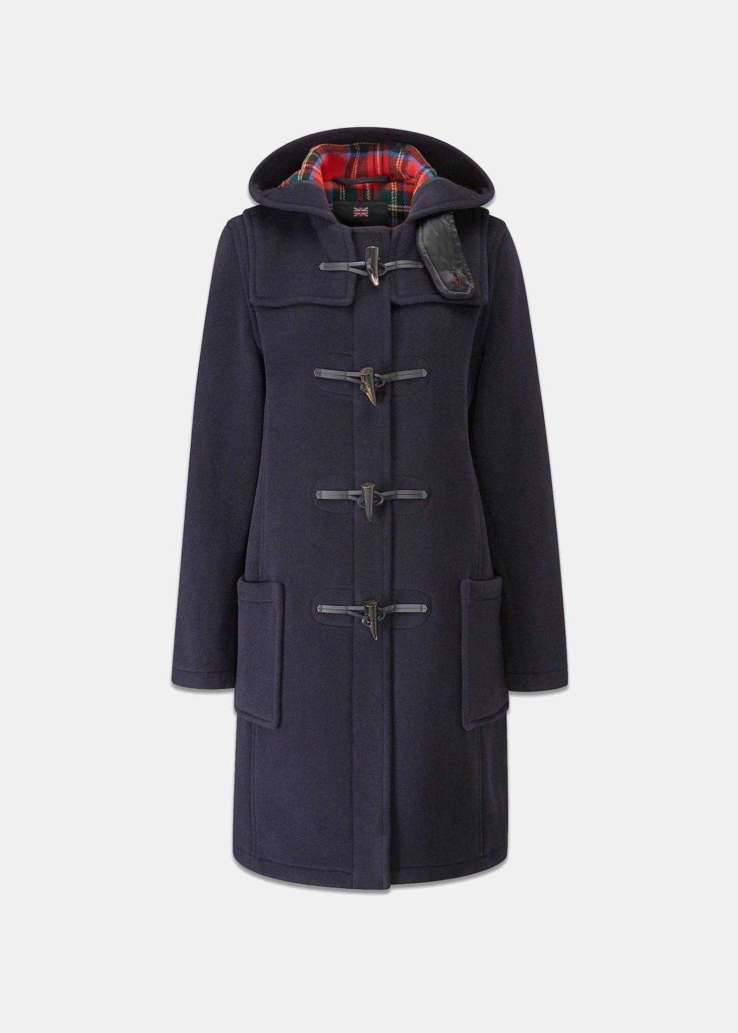 Women's Long Slim Fit Duffle Coat Navy Royal Stewart – Gloverall