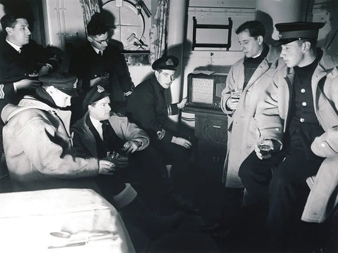 Royal Navy sailors wearing duffle coats together during WWii